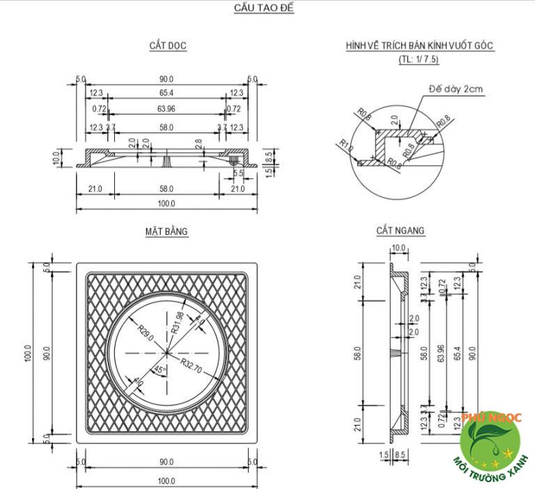 Cấu tạo nắp hố ga composite 90x90